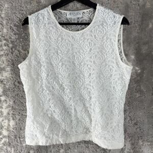 Casual Corner Annex Petite Size LP Floral Lace Casual Top White Sleeveless Lined